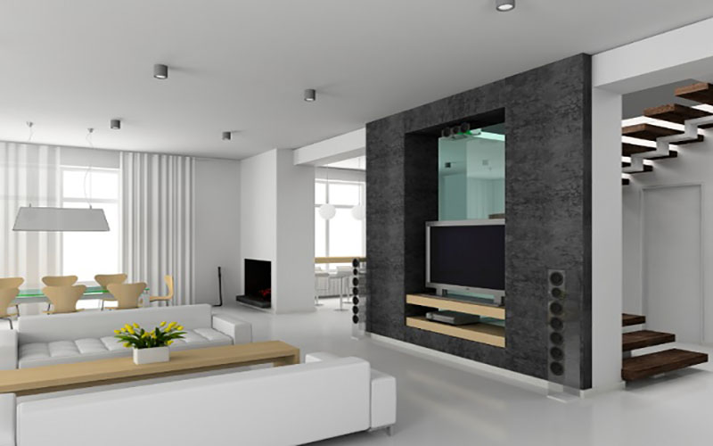 Vách ngăn 2 mặt phân chia phòng khách và bếp